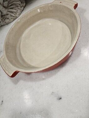 Vintage Le Creuset France Stoneware 9.5" Round Pie Dish Baker Flame Orange Minor